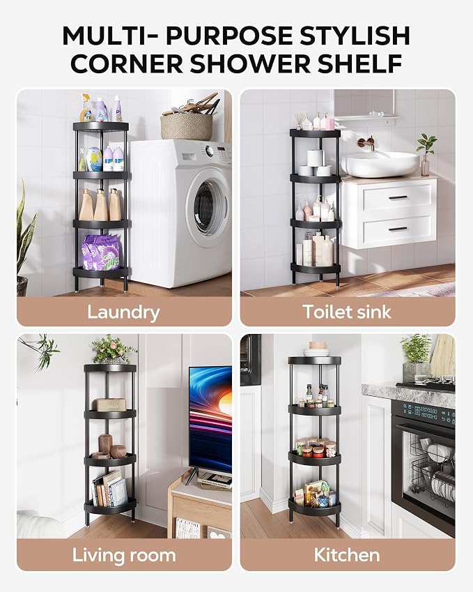 Nieifi Corner Shower Caddy Stand-4 Tier Rustproof Anodized Aluminum Standing - Image 9