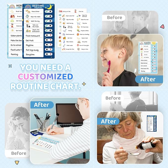 Chore Chart for Kids: Dry Erase Visual Schedule, Magnetic Bedtime/Morning - Image 6
