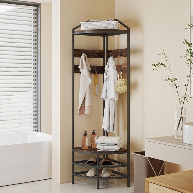 HOMCOM Corner Hall Tree, Industrial 4-Tier Coat Rack - Image 9