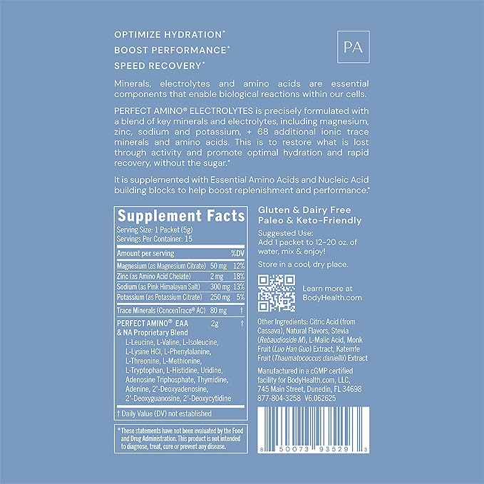BodyHealth PerfectAmino Electrolyte Drink Mix – Mixed Berry – No Sugar - Image 2
