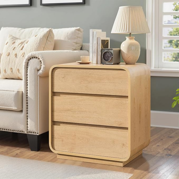 Farmhouse Nightstand, 3 Storage Drawers Side Table, Large End Table Night Stand - Image 8