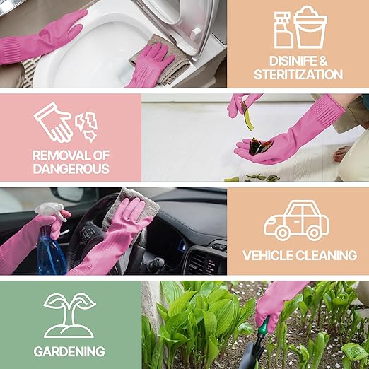 Mamison 2 Pairs Reusable Waterproof Household Dishwashing Cleaning Rubber Gloves - Image 5