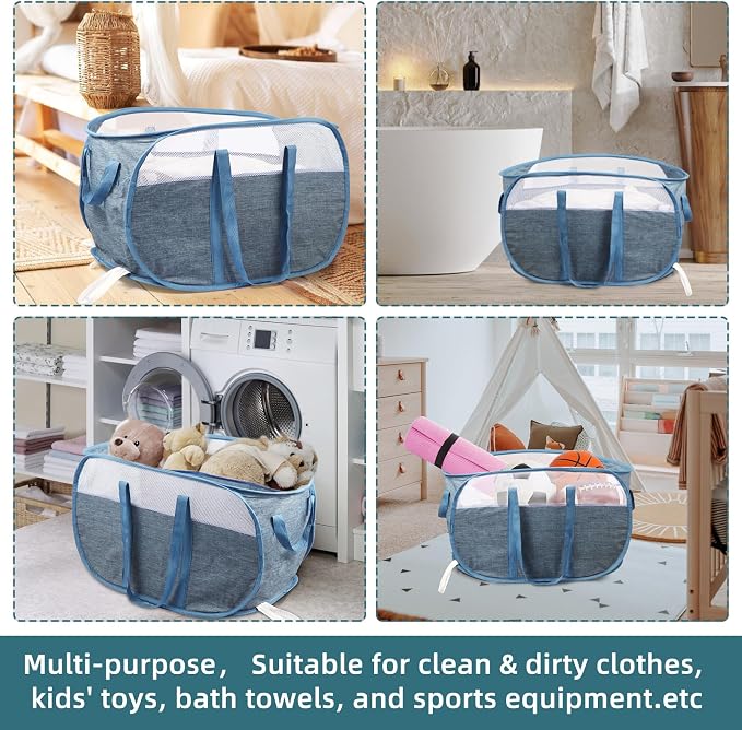 2 Pcs Collapsible Laundry Baskets, Tear Proof Pop Up Laundry Hamper - Image 7