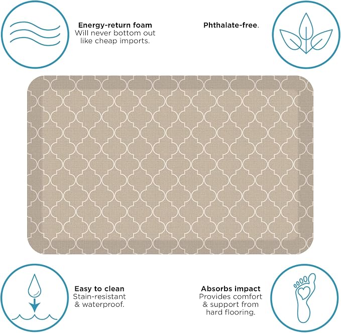 GelPro Anti-Fatigue Designer Comfort Kitchen Floor Mat, Trellis Khaki Stain - Image 7