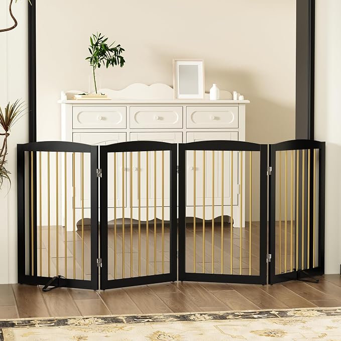 Freestanding Pet Gate for Dogs, Indoor Wooden Dog Gate for House, Foldable Dog - Image 7