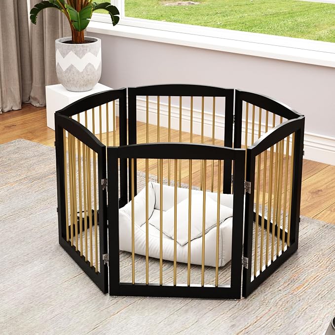 Freestanding Pet Gate for Dogs, Foldable Wooden Dog Gate for House, Extra Wide - Image 7