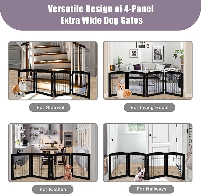 LZRS 4-Panel Extra-Wide Wooden Freestanding Dog Gate: Foldable Solid Wood and - Image 6
