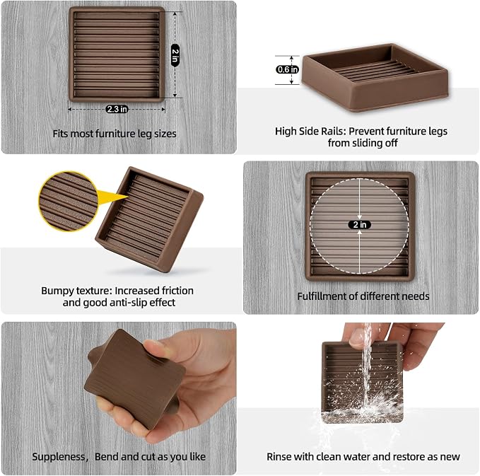 xxxHOLIC Non Slip Furniture Pads, 2” x 2” Brown Square, Anti Skid Furniture - Image 9