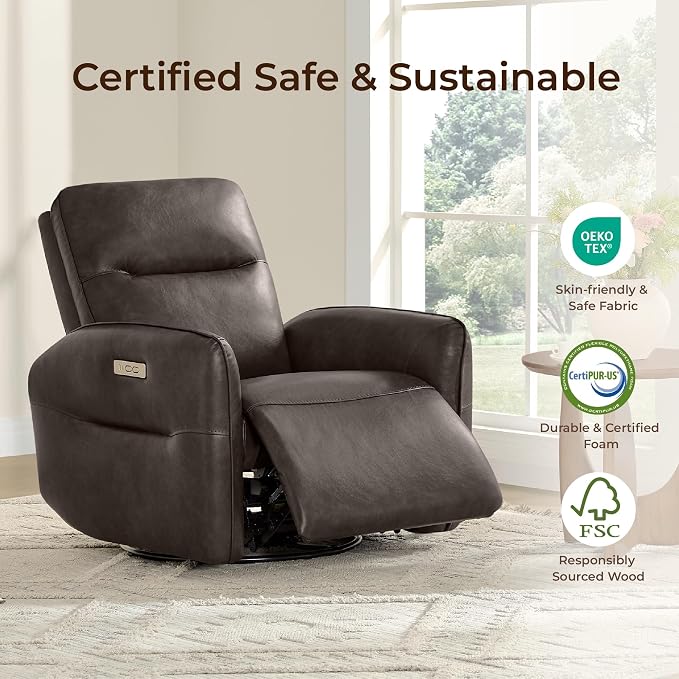 CHITA Power Recliner Chair, Faux Leather Swivel Glider - Image 8