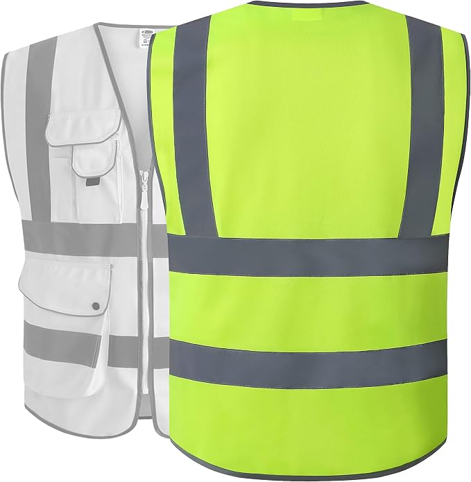 JKSafety 9 Pockets Class 2 High Visibility Zipper Front 6 Pack Safety Vest - Image 5