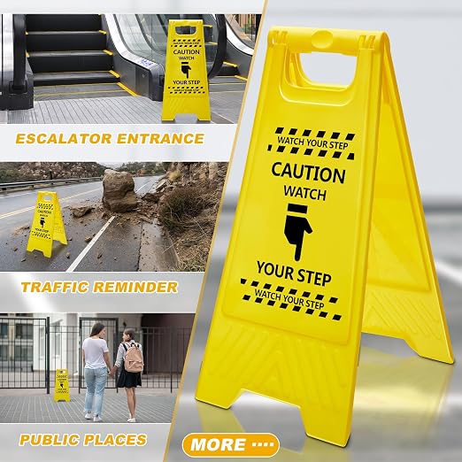 3 Pcs Caution Watch Your Step Sign Safety Double Sided Floor Heavy Duty Plastic - Image 7