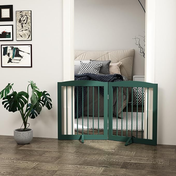 Freestanding Pet Gate for Dogs, Foldable Wooden Dog Gate for House, Step Over - Image 7
