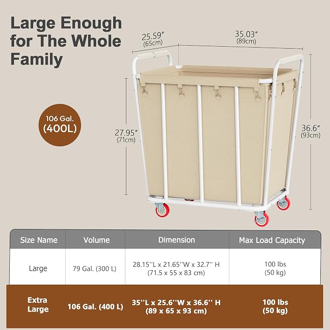 Hoctieon Large Laundry Cart - Field & Grace