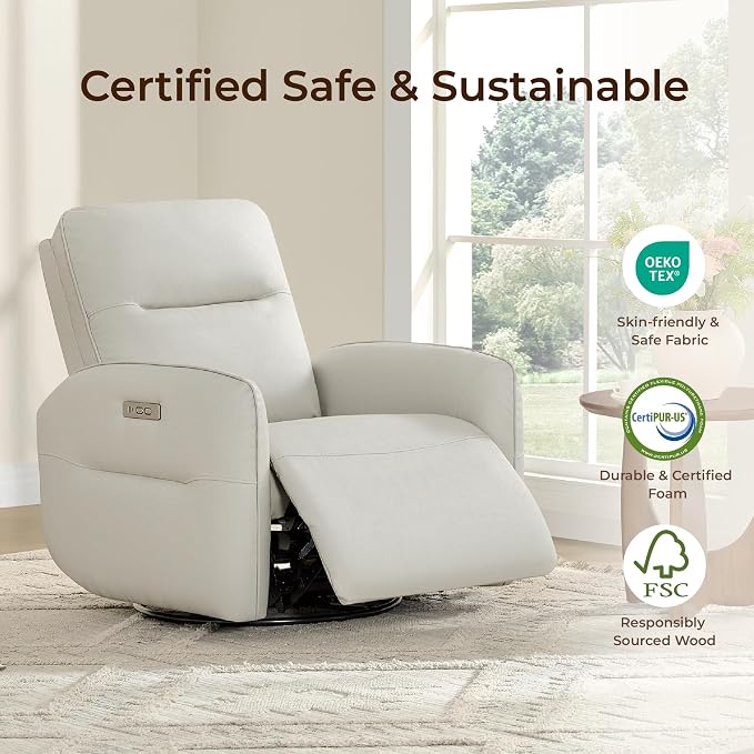 CHITA Faux Leather Power Recliner Chair, Swivel Glider Recliner - Image 8