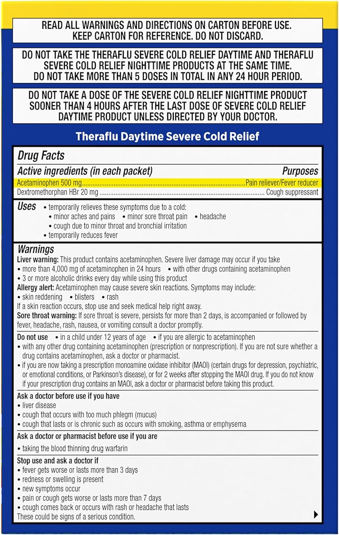 Theraflu Combo Daytime and Nighttime Severe Cold Relief Honey Lemon Flavor - Image 11