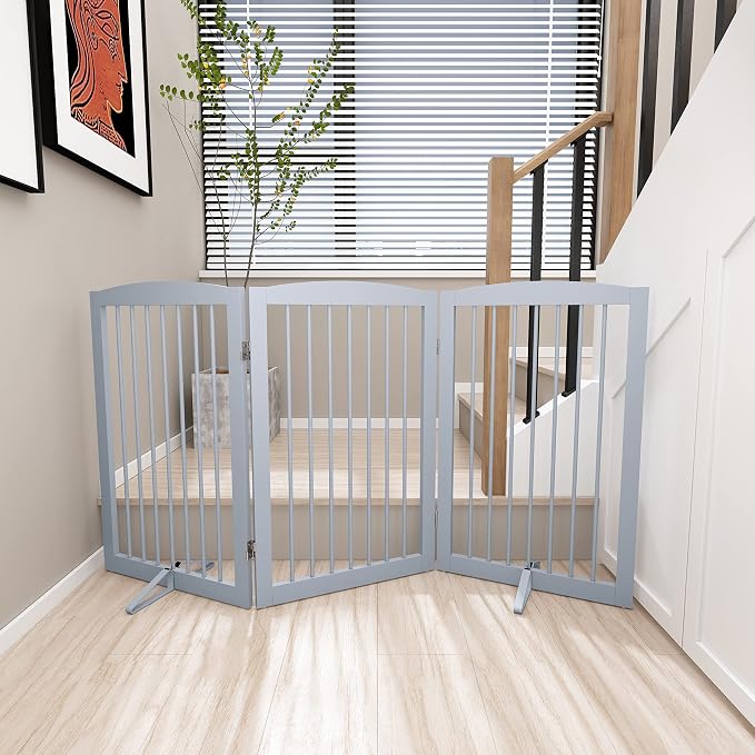 Freestanding Pet Gate for Dogs, Foldable Wooden Dog Gate for House Indoor - Image 7