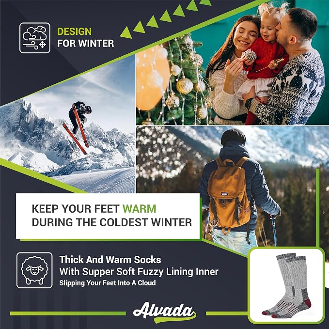 Alvada Warm Thermal Wool Socks for Winter Moisture Wicking and Breathable Cozy - Image 5