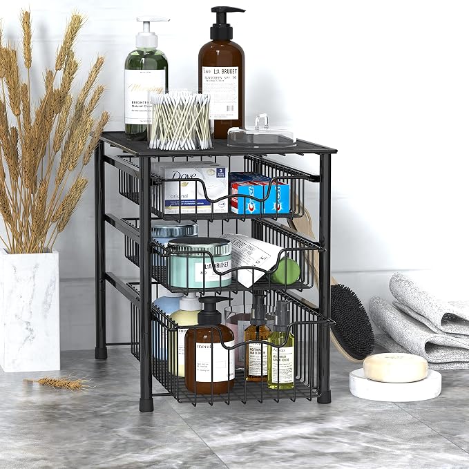 Simple Houseware 3-Tier Stackable Sliding Basket Storage Organizer Drawer - Image 6