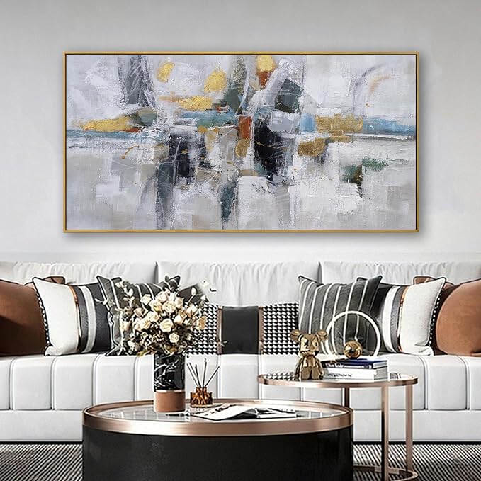 Teal Gold Wall Art Abstract Painting Wall Decor Living Room Modern 24"X 48" - Image 6