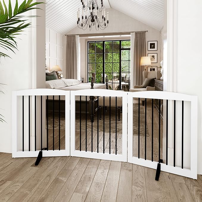 Freestanding Wooden Pet Gate for House, Foldable Indoor Dog Gate for Doorways - Image 7