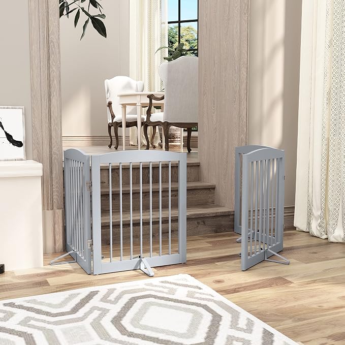 Freestanding Pet Gate for Dogs, Foldable Wooden Dog Gate for House, Indoor Pet - Image 7