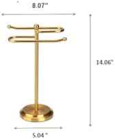 J&V TEXTILES Classical Steel Towel Rack Holder Stand with 2 Hanging Rings for Bathroom Vanity Countertops - Space Saving Hand Towel Holder (Aged Brass)