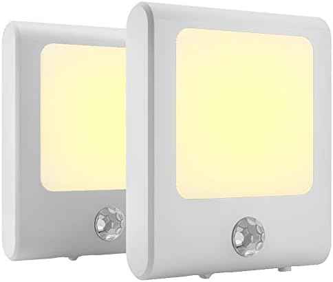 MAZ-TEK Plug in Motion Sensor Lights with Adjustable Brightness,Warm White Motion Activated Led Night Light for Hallway, Stair, Corridor, Kitchen, Living Room, Garage, Basement, Utility Room,2 Pack