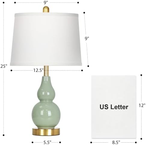 25" Green Double Gourd Ceramic Lamps Set of 2, Modern Ceramic Table