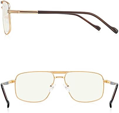 RBPilot Square Metal Aviator Reading Glasses for Men - Blue Light