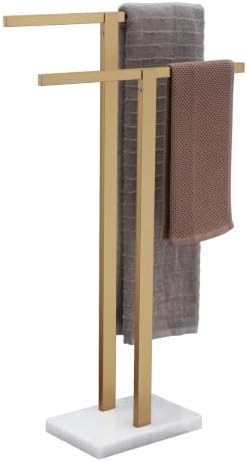KOKOSIRI Bathroom Towel Rack 2-Tier Free Standing Towel Bars with Marble Base, Stainless Steel Stand Towels Holder, Thicken Steady Design, Champagne Bronze THS0003-CPG