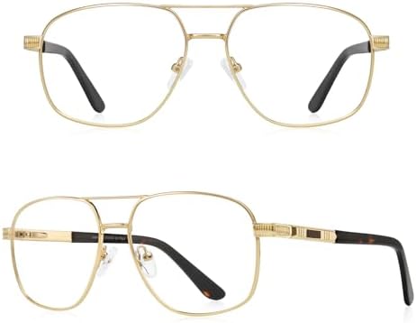 RBPilot Square Metal Aviator Reading Glasses for Men - Blue Light
