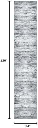Lansny Modern Abstract Runner Rug 2x10, Black Grey White Washable Long