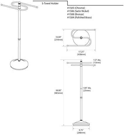 Gatco 1508, Modern Round Base Floor Standing S Style Towel Holder, Bronze / 38" H Freestanding Hand Bath Towel Stand for Bathroom