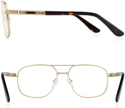 RBPilot Square Metal Aviator Reading Glasses for Men - Blue Light