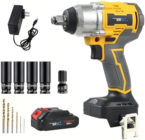 NEWONE Cordless Impact Wrench with 2.0Ah Battery, 370 ft-lb (500 Nm)