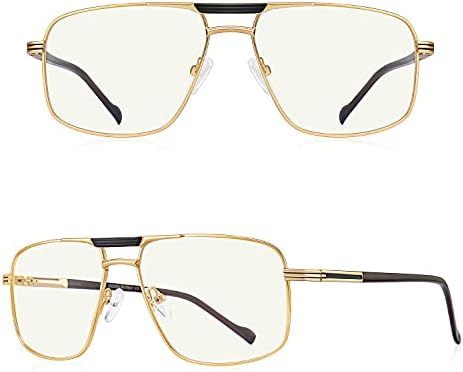 RBPilot Square Metal Aviator Reading Glasses for Men - Blue Light
