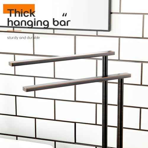 Stand Towel Holder for Bathroom Vanity Countertop 2-Tier Towel Racks Freestanding with Thicken Marble Base, Oil Rubbed Bronze Stainless Steel AN7003ORB