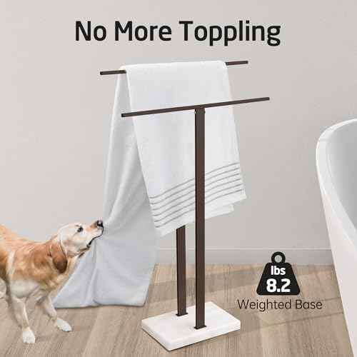 KES Bronze Standing Towel Rack with Weighted Marble Base, Towel Rack Stand