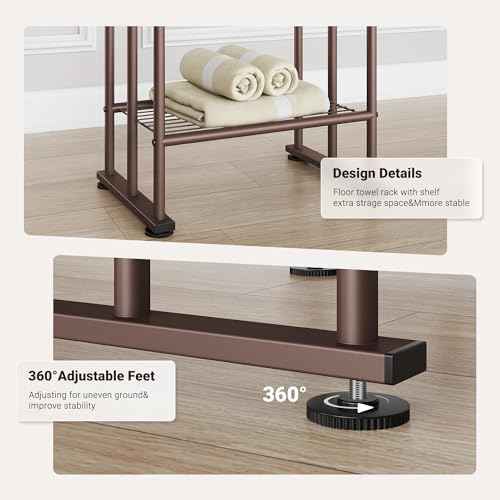 ELYKEN 3 Tier Freestanding Towel Rack with Shelf, 40" H Towel Stand, Bronze