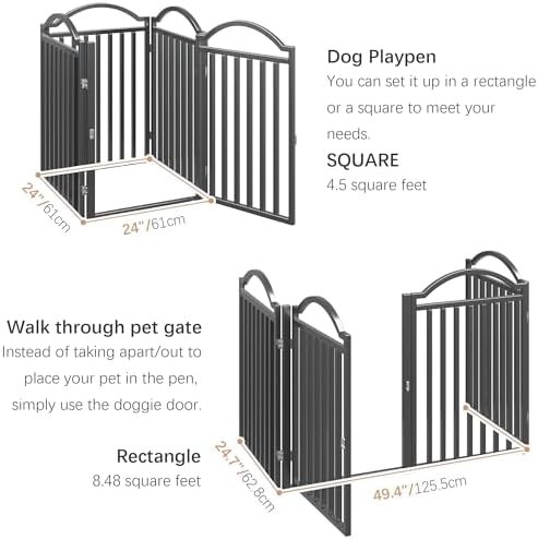 BHG Metal No-Assembly Freestanding Dog Gate with Door Walk Through