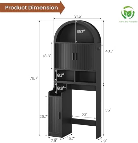 Itaar Arched Over The Toilet Storage Cabinet, 78.7" H Fluted Bathroom