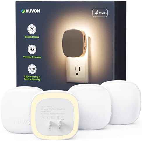AUVON Plug-in LED Backlit Night Light 4 Packs, Motion & Dusk to Dawn Sensor