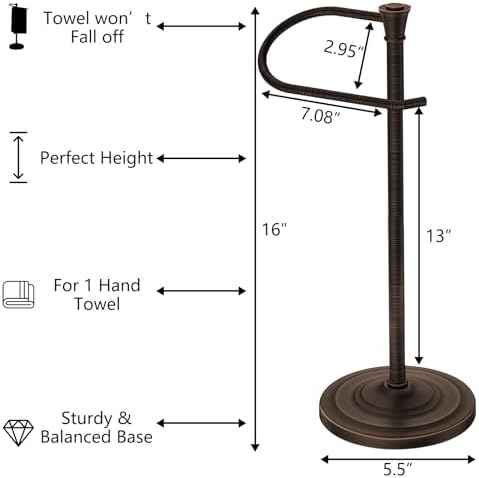 Bath Hand Towel Holder Stand,Stainless Steel 16 Inch Free Standing Towel Rack,Heavy Weight Towel Bar for Bathroom Vanity Countertop &Kitchen,Bronze