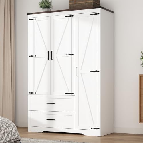 Hlivelood 3 Doors Wardrobe Armoire Closet with Doors and Drawers