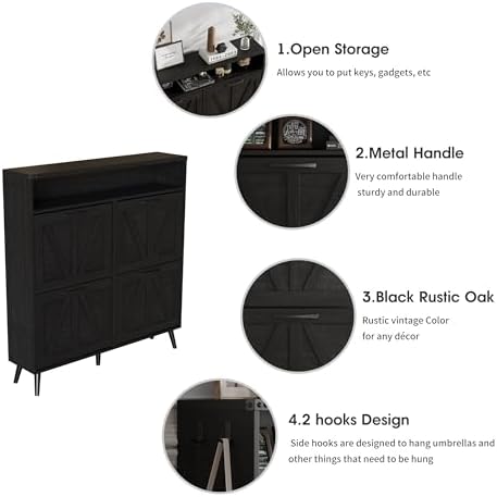 Halitaa Shoe Cabinet with 4 Flip Drawers,Farmhouse Shoe Storage