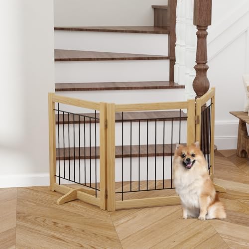 Acovy Wire Dog Gate Solid Wood Frame, Anti-Chewing Pet Gate Indoor