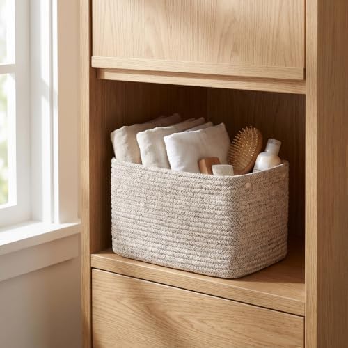 R RUNKA Small Cotton Rope Basket – Storage Bin for Organizing