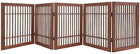 Pet Dog Gate Strong and Durable Freestanding Folding Acacia Hardwood Portable by Urnporium