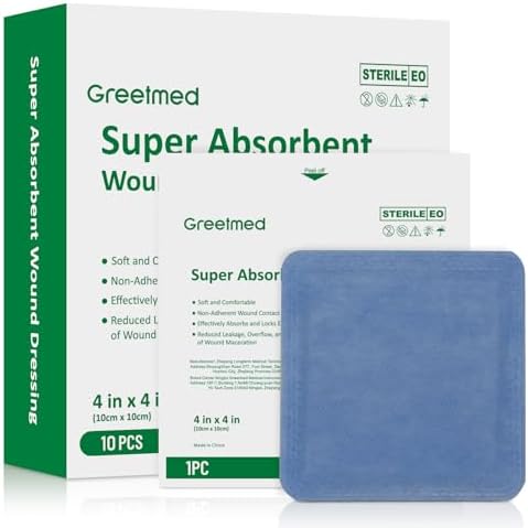Super Absorbent Wound Dressing 4"x 4" 10 Individual Pack Fast Healing