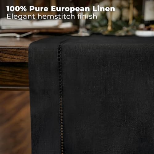 Signature LinenTM by D'Moksha, Black Table Runner 72 Inches Long, 100%